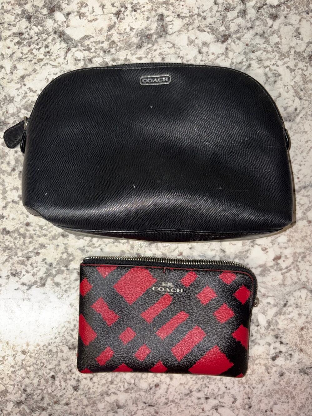 Coach Black Dome Toiletry Bag + Red Diamond Zip Pouch Set